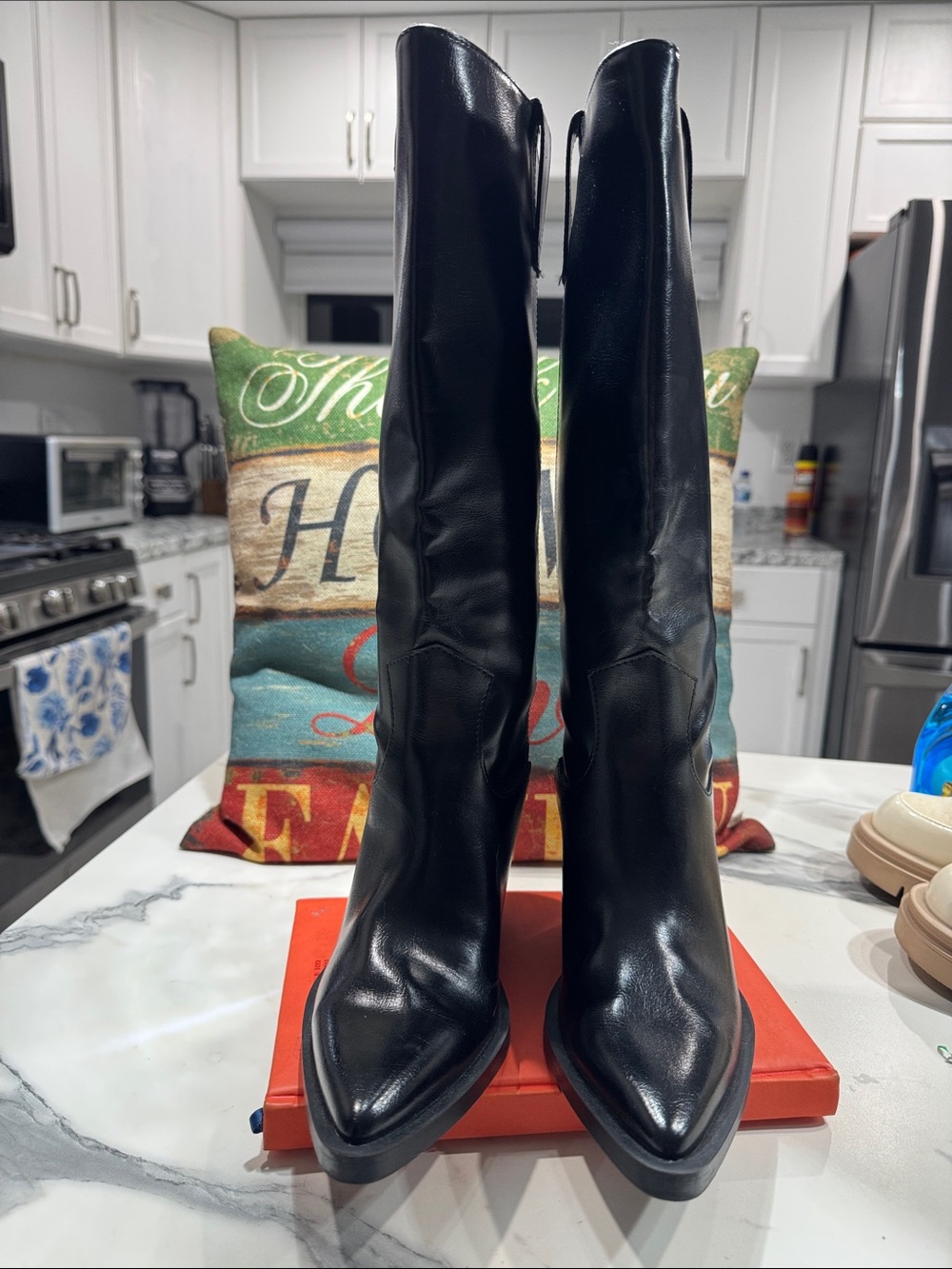 Zara Black Pointed Toe Mid-Calf Heeled Boots